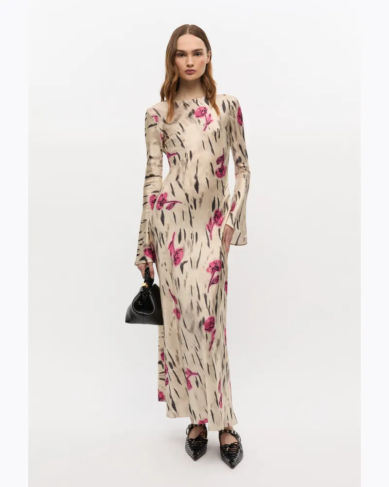 Ganni weiß Florales Maxikleid aus Satin Elastan - Größe Weiß