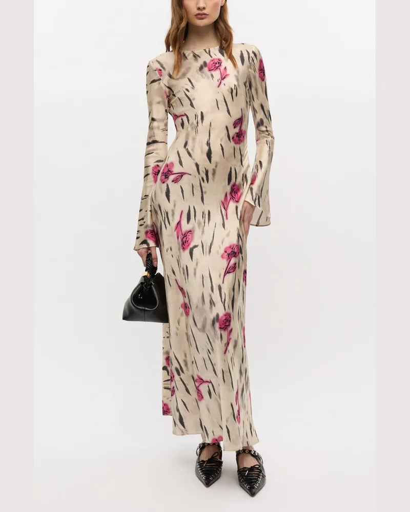 Ganni weiß Maxikleid aus Satin mit Blumenprint Viskose - Größe Weiß