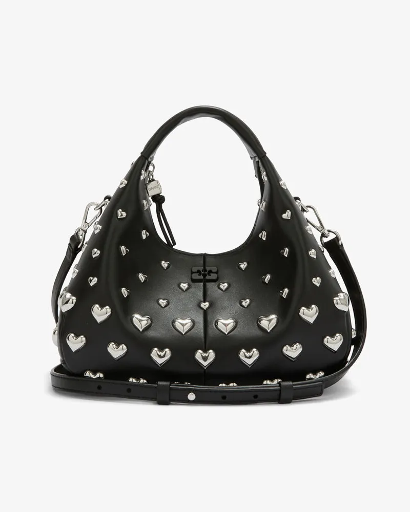 Ganni Mini Hobo Bag mit Herz-Nieten schwarz Schwarz