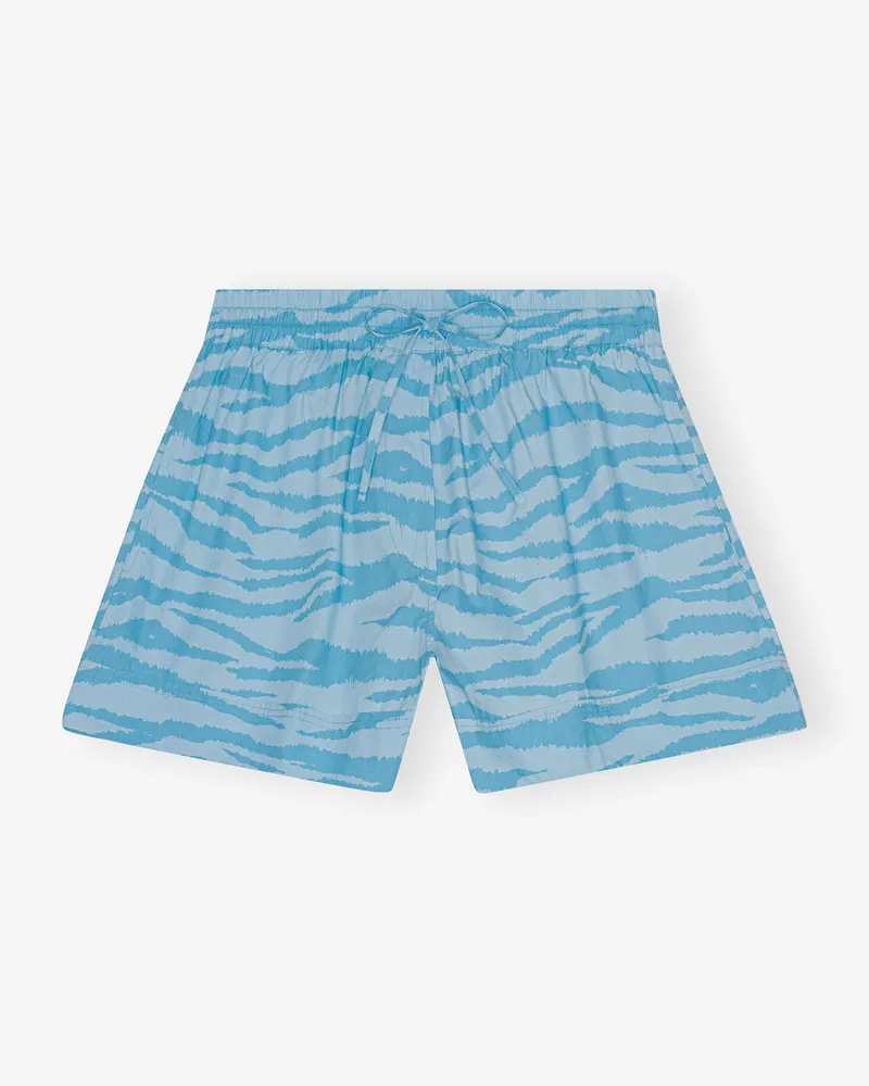 Ganni blau Bedruckte Baumwoll-Shorts mit Gummizug Bio-Baumwolle - Größe Blau
