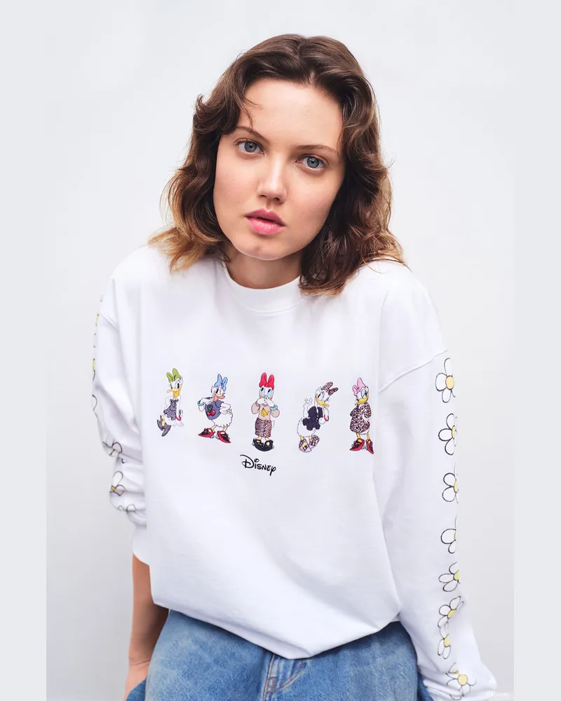 Ganni weiß x Disney - Weißes langärmliges Shirt mit Daisy-Duck-Grafik - Größe Weiß
