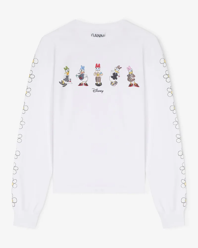 Ganni weiß x Disney - Weißes langärmliges Shirt mit Daisy-Duck-Grafik - Größe Weiß