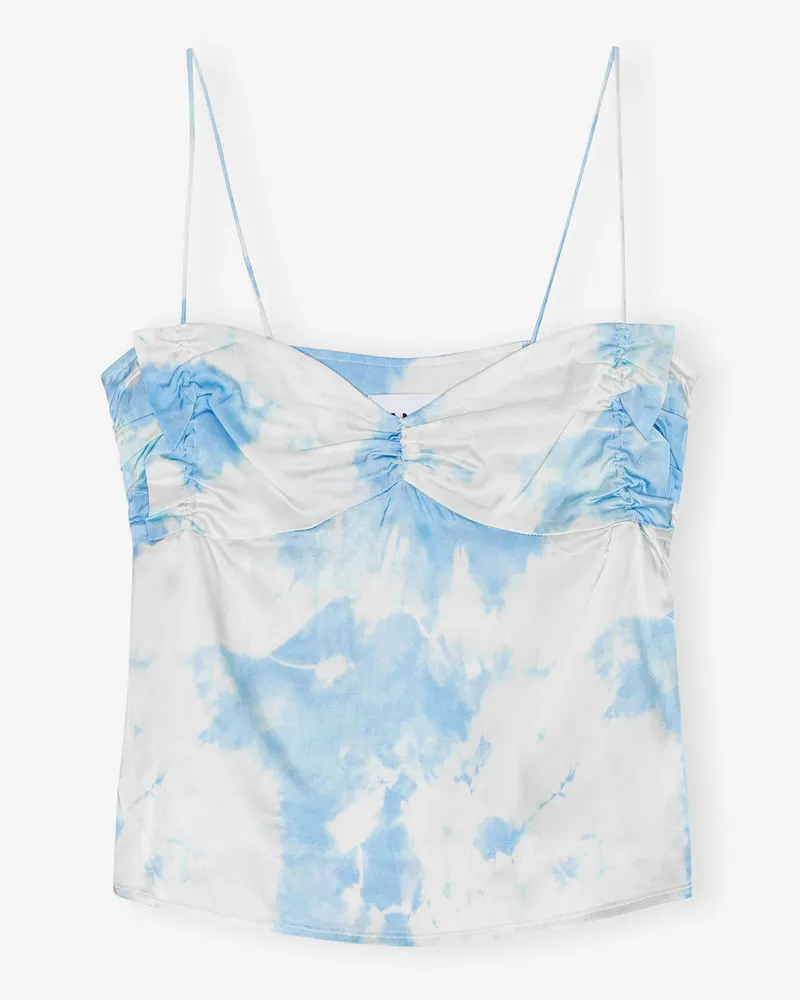 Ganni Powder blau Bedrucktes Satin-Top zum Drunterziehen Elastan - Größe Powder