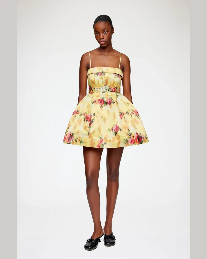 Ganni Kleid aus bedrucktem Satin in Gelb - Größe Aurora Aurora