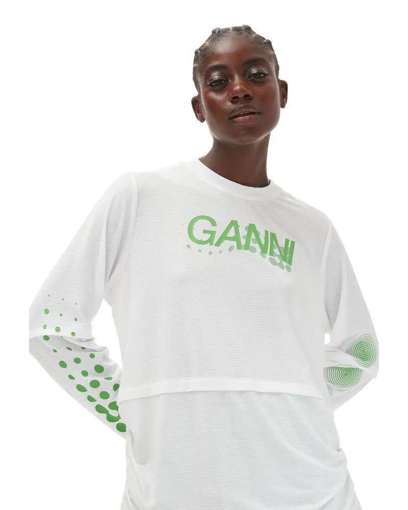 Ganni Active-Netz-Langarmshirt mit Lagenlook - Größe weiß Weiß