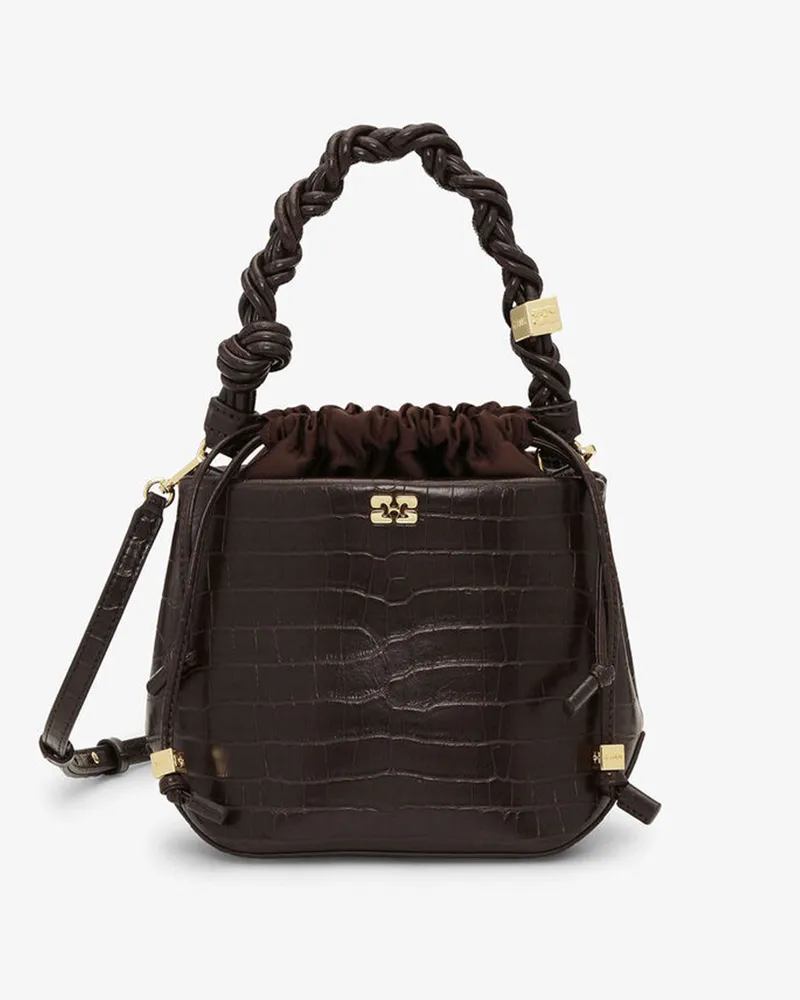Ganni Braune Bou Bucket Tasche in Kroko-Optik braun Braun
