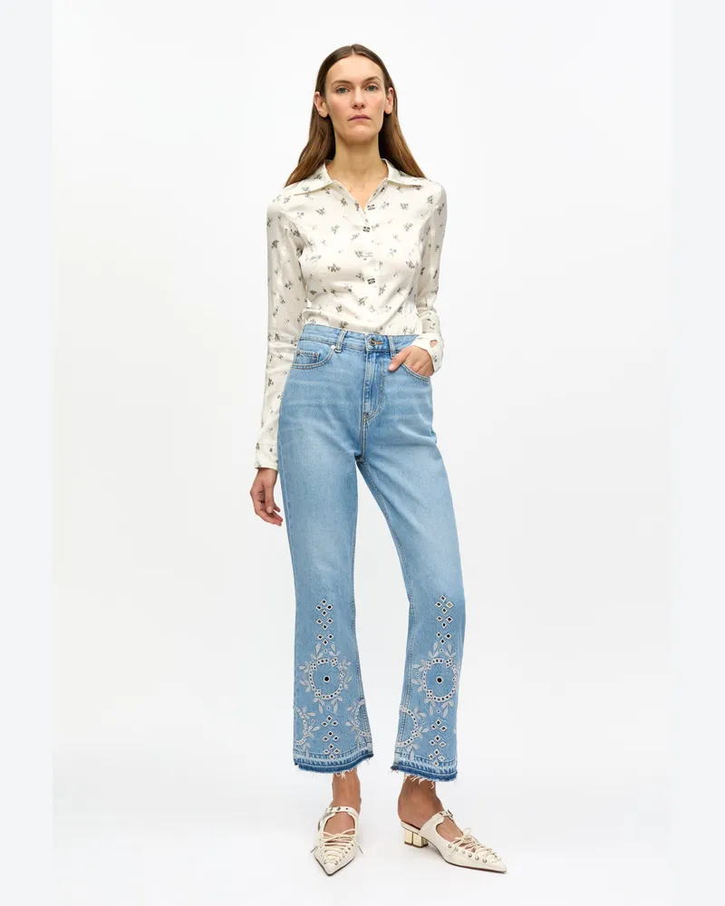 Ganni blau Betzy-Jeans mit Lochstickerei Bio-Baumwolle - Größe Blau