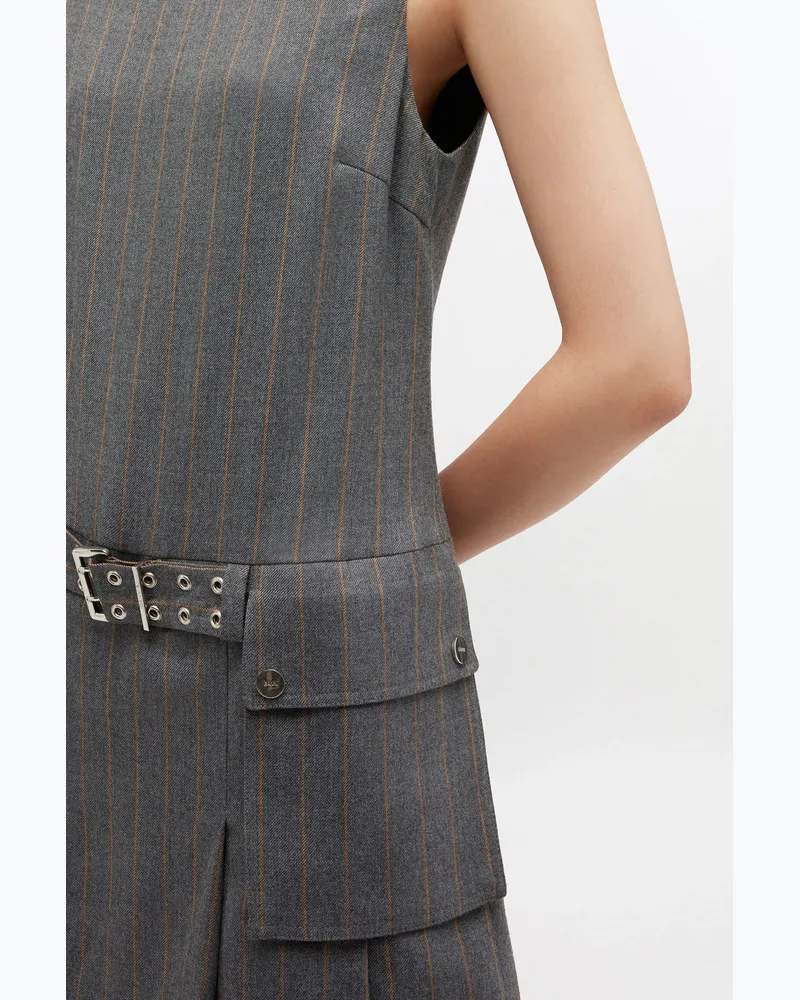 Ganni Grau gestreiftes Minikleid mit Gürtel Grau
