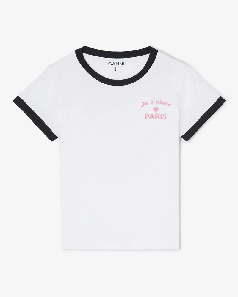Ganni weiß Weißes Baby-Fit-T-Shirt mit Paris-GANNI-Club-Logo Bio-Baumwolle - Größe Weiß
