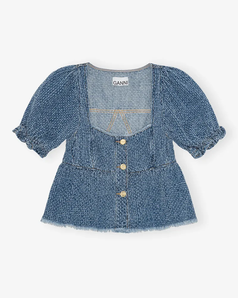 Ganni blau Blaue flauschige Jeansbluse Bio-Baumwolle - Größe Blau