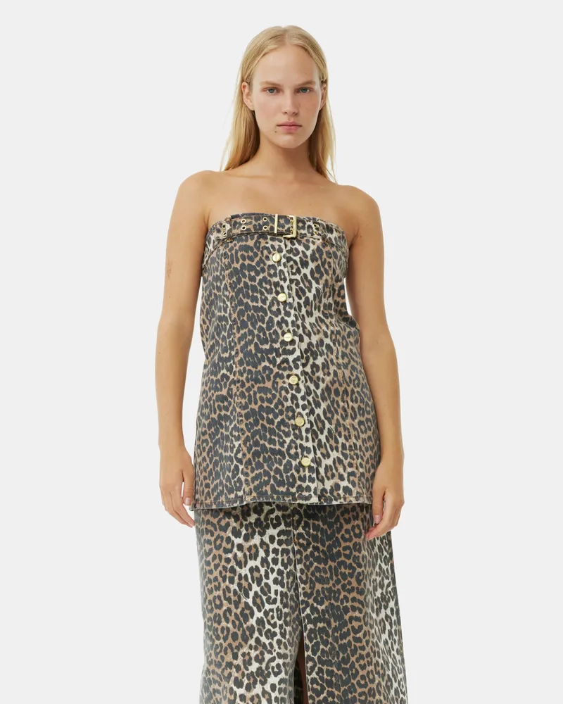 Ganni gemischt Leopard Denim Top Baumwolle - Größe Gemischt