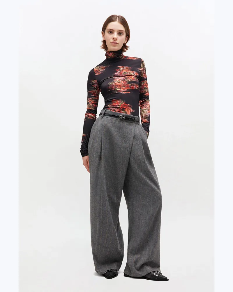 Ganni Grau gestreifte Crossover-Hose Pewter Pewter