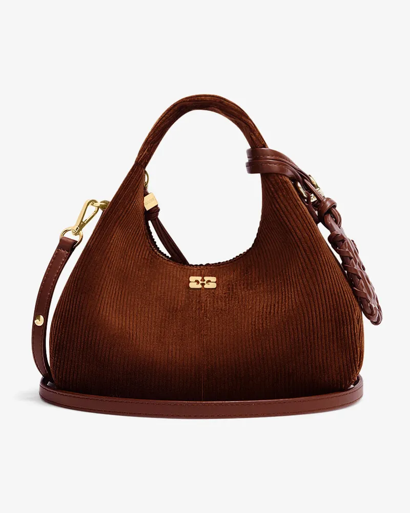 Ganni Mini-Hobo-Tasche aus braunem Cord braun Braun