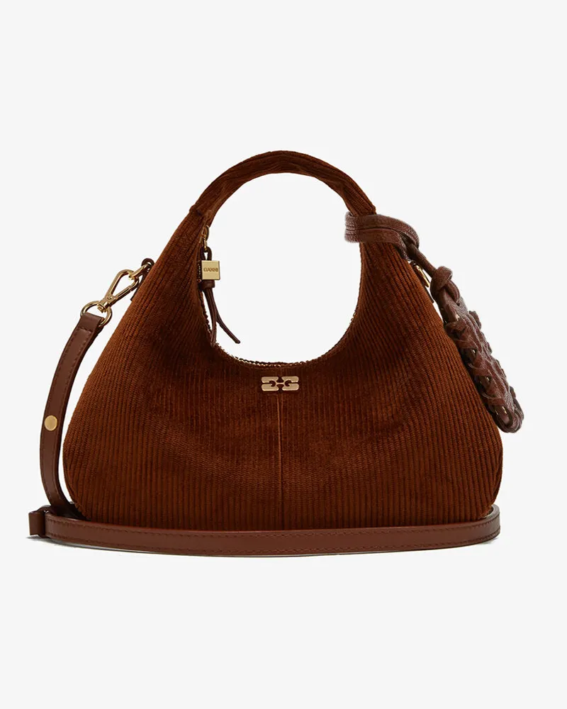 Ganni Mini-Hobo-Tasche aus braunem Cord braun Braun