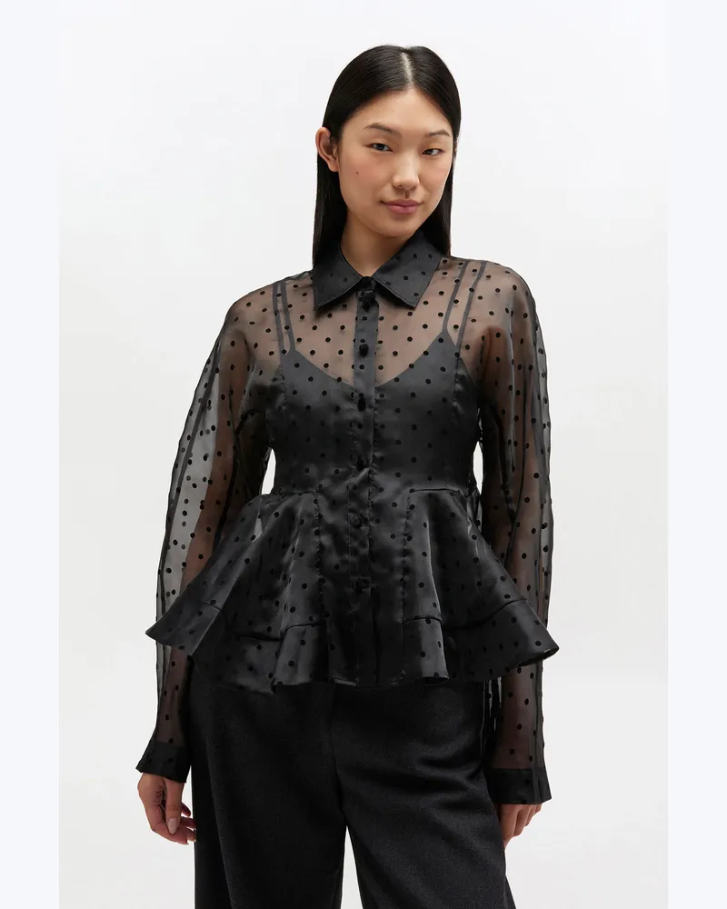 Ganni Schwarzes Organza-Peplum-Hemd - Größe schwarz Schwarz