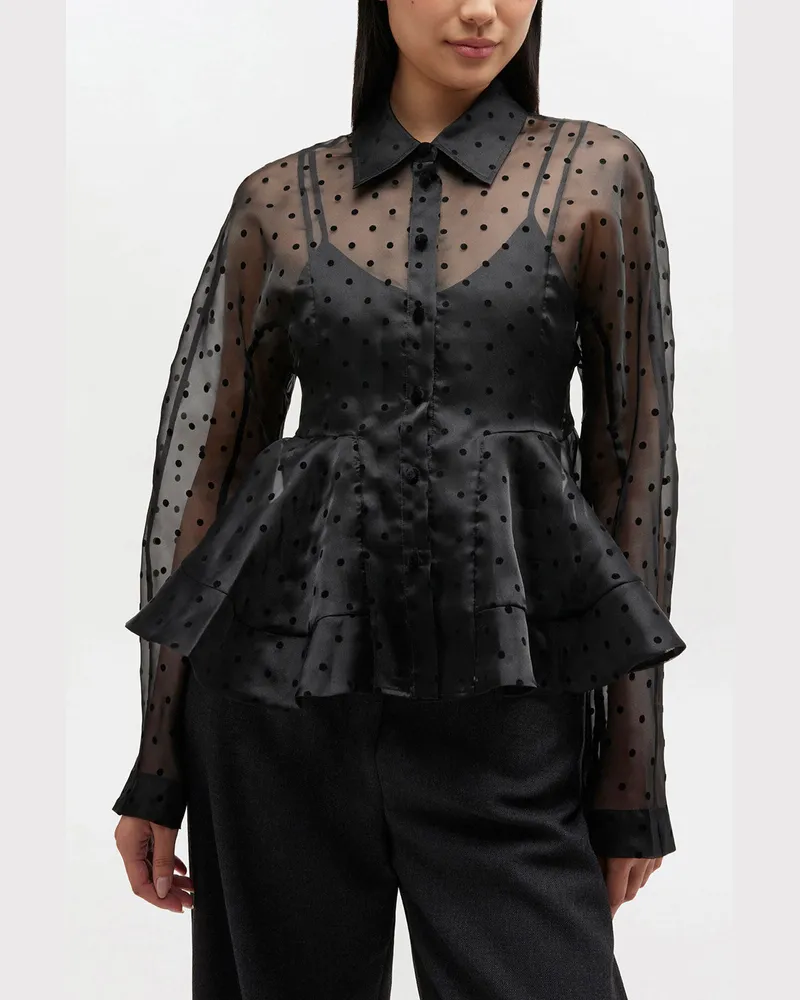 Ganni Schwarzes Organza-Peplum-Hemd - Größe schwarz Schwarz