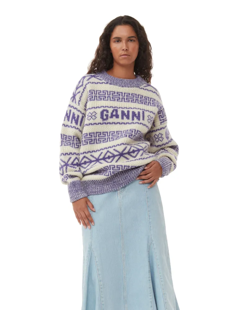 Ganni lila Wollpullover Bio-Wolle - Größe Lila