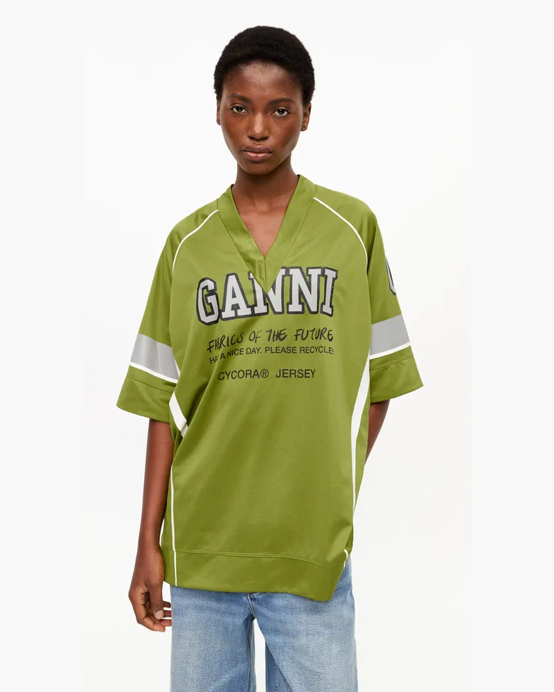 Ganni Grünes League Oversized T-Shirt - Größe goldfarbenen Cypress Goldfarbenen