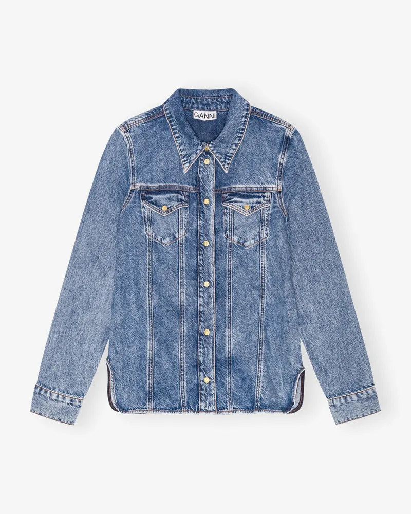 Ganni Mid blau Stone Blaues Denim-Hemd Lyocell - Größe Mid
