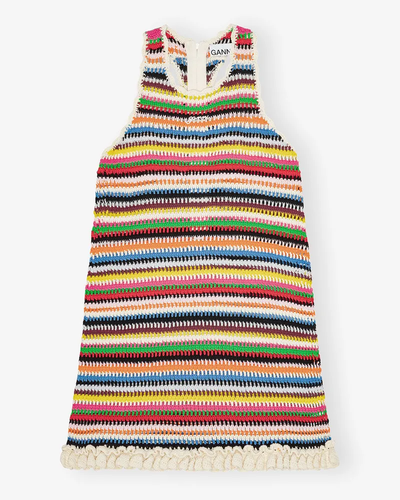 Ganni gemischt Mehrfarbiges gehäkeltes Neckholder-Kleid Baumwolle - Größe Gemischt