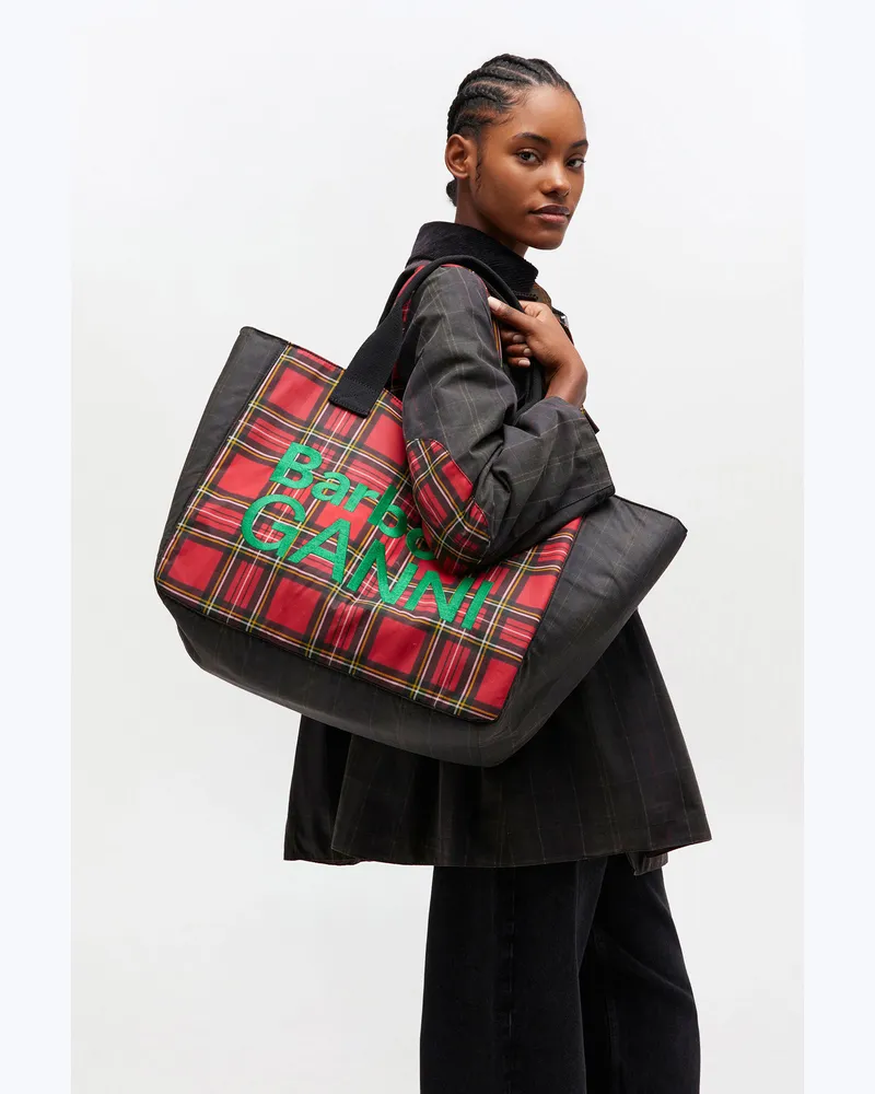 Ganni Rote Tartan-Tragetasche grün 
