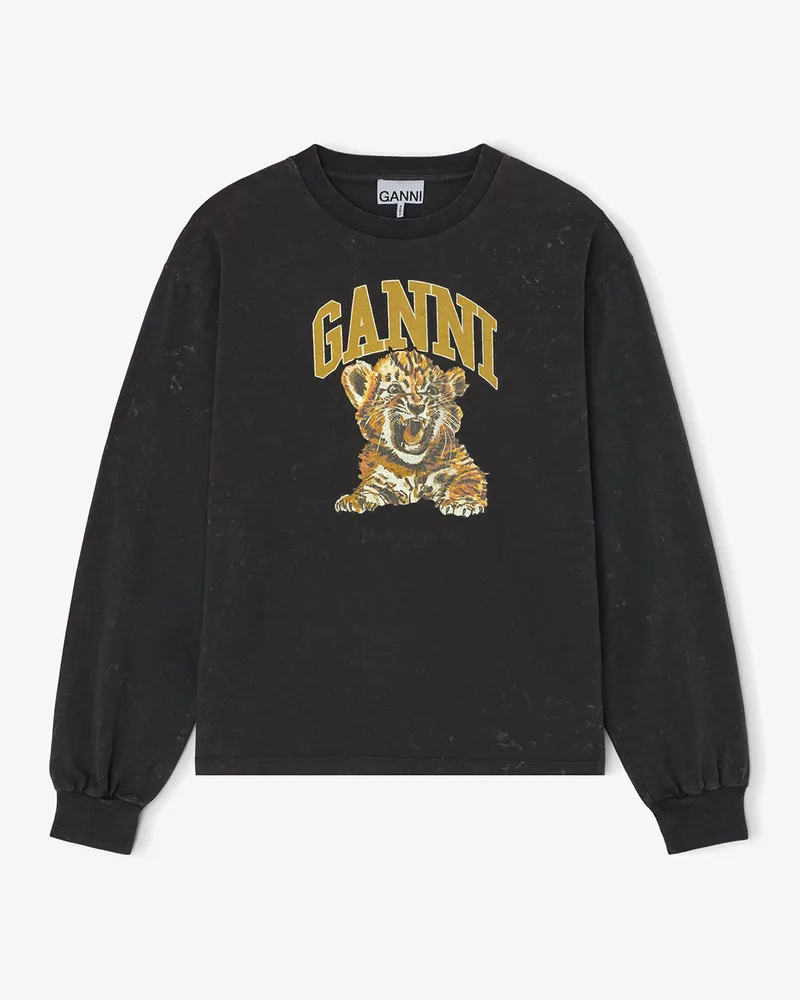 Ganni gemischt Langarm-T-Shirt mit Tiger Bio-Baumwolle - Größe Gemischt