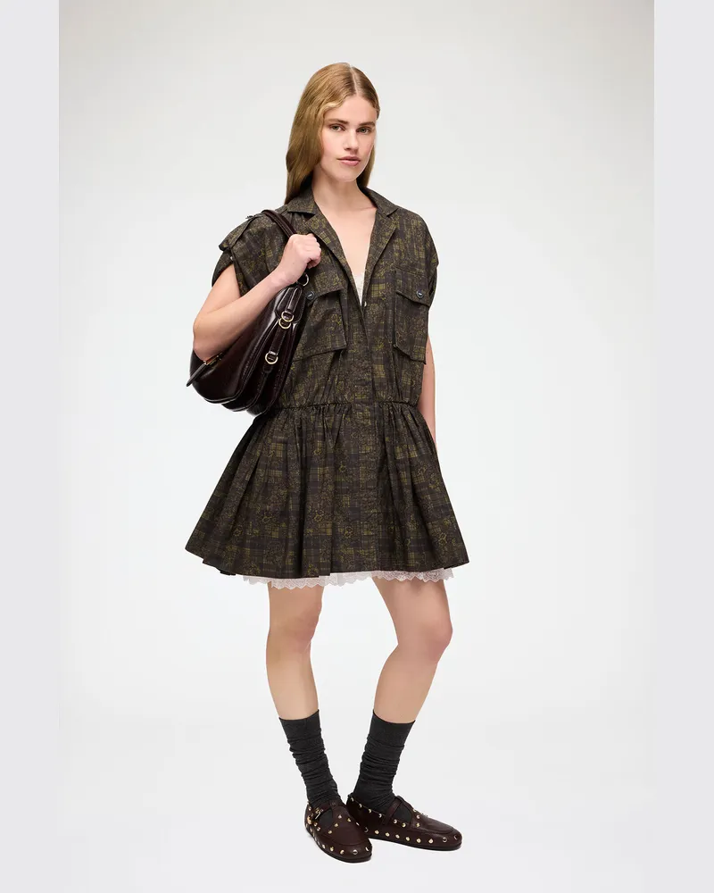 Ganni Gothic Olive Kleid aus bedruckter Baumwolle Bio-Baumwolle - Größe Gothic