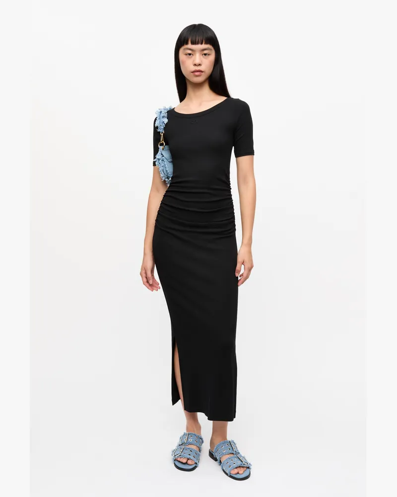 Ganni schwarz Schwarzes Ripp-Kleid aus weicher Baumwolle Elastan - Größe Schwarz