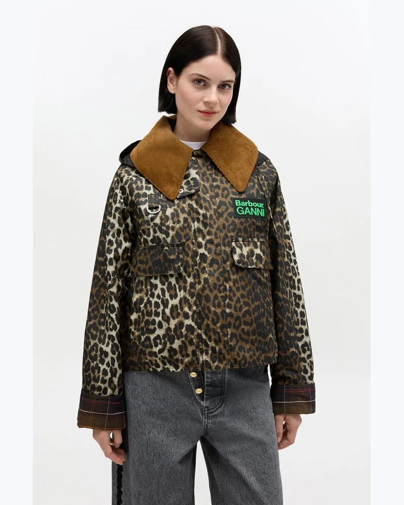 Ganni gemischt Kurze Wachsjacke mit Leopardenmuster Baumwolle - Größe Gemischt