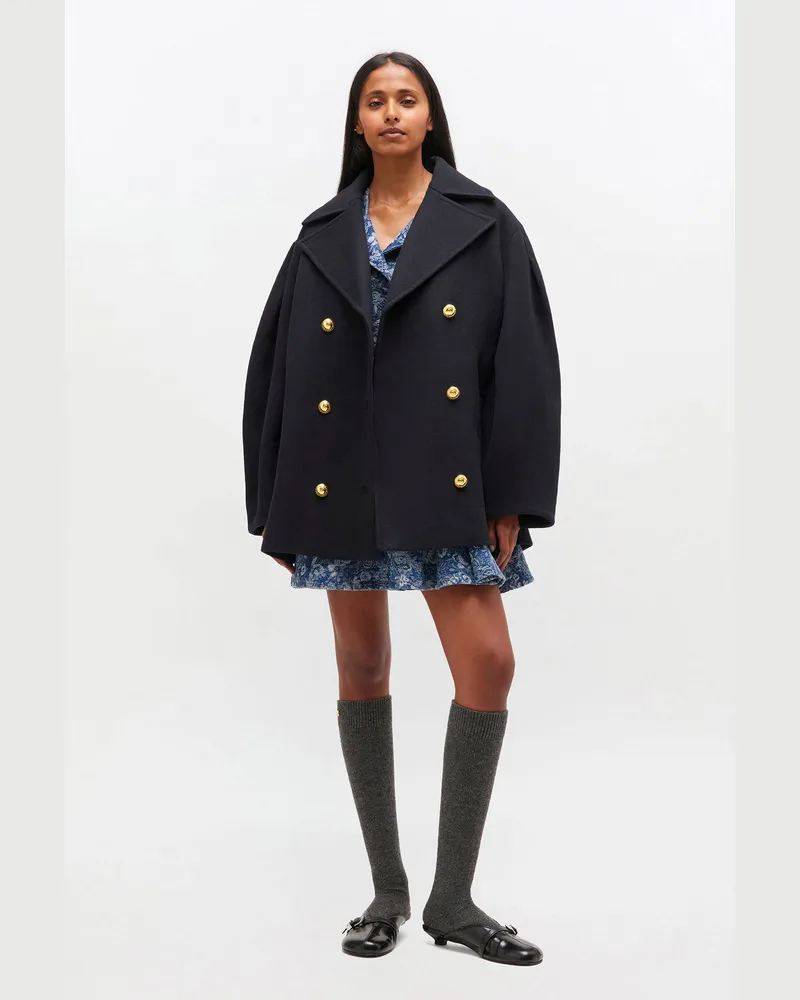 Ganni Dunkelblaue kurze Cabanjacke aus Wolle marineblau Marineblau