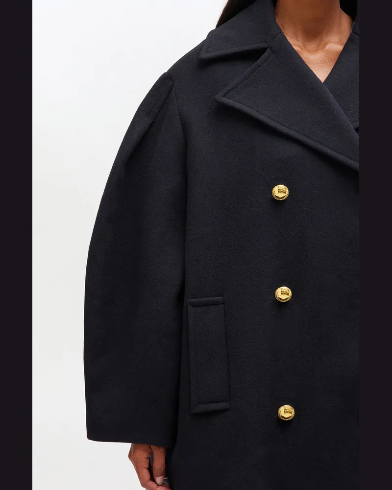 Ganni Dunkelblauer Oversize-Midi-Peacoat aus Wolle marineblau Marineblau