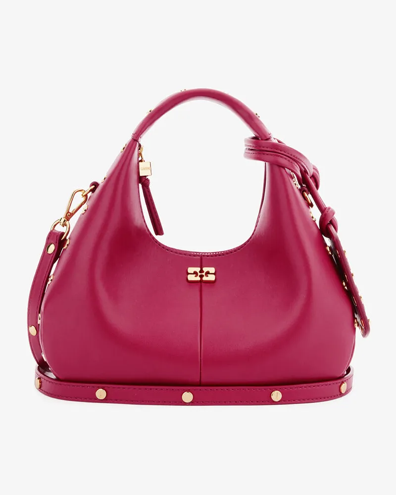 Ganni Mini-Hobo-Tasche mit Nieten in Rot Persian Persian