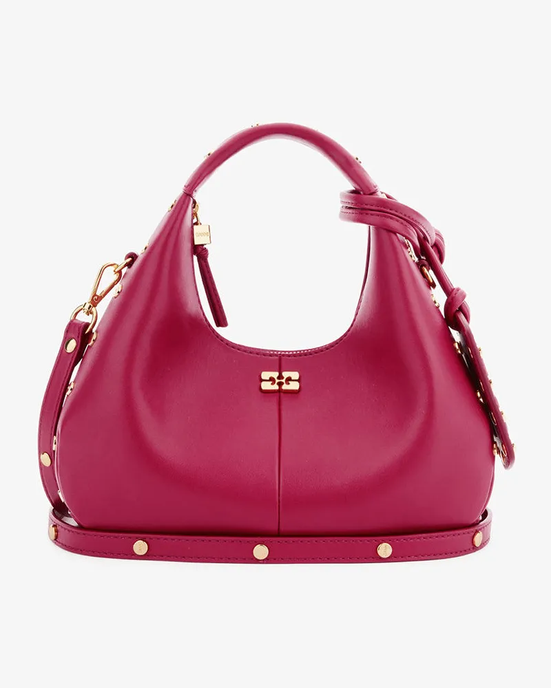 Ganni Mini-Hobo-Tasche mit Nieten in Rot Persian Persian