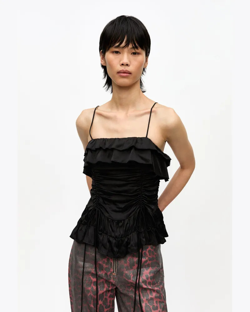 Ganni schwarz Schwarzes Satin-Slip-Top Spandex - Größe Schwarz
