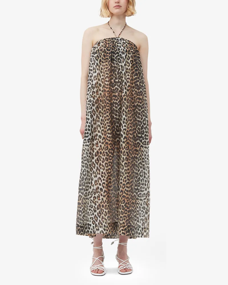 Ganni Maxi-Trägerkleid aus transparentem Voile braun Braun