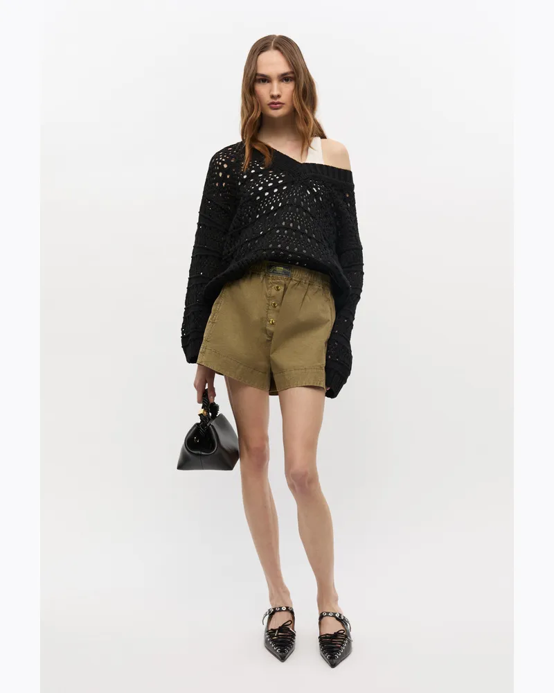 Ganni beige Grüne Shorts aus gewaschener Baumwolle Bio-Baumwolle - Größe Beige