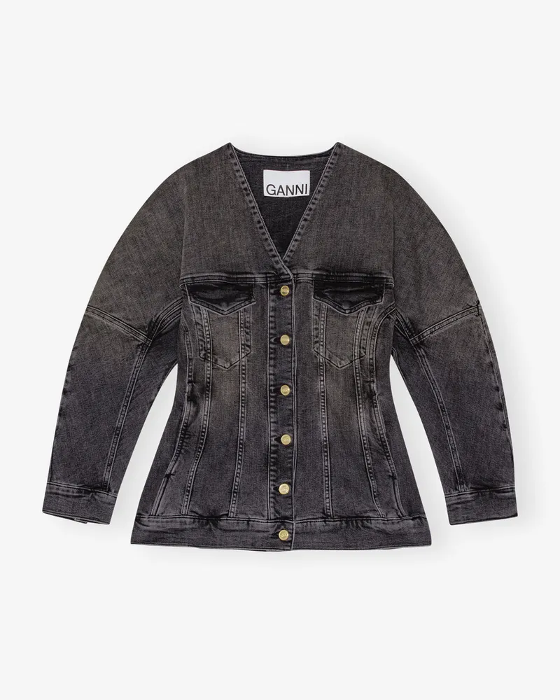 Ganni Washed schwarz/schwarz Schwarzer gewaschener Denim Blazer Baumwolle - Größe Washed