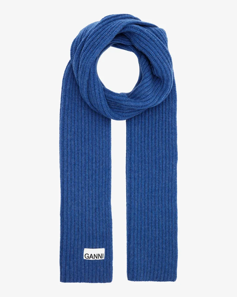 Ganni Blauer gerippter Schal Nautical blau Nautical