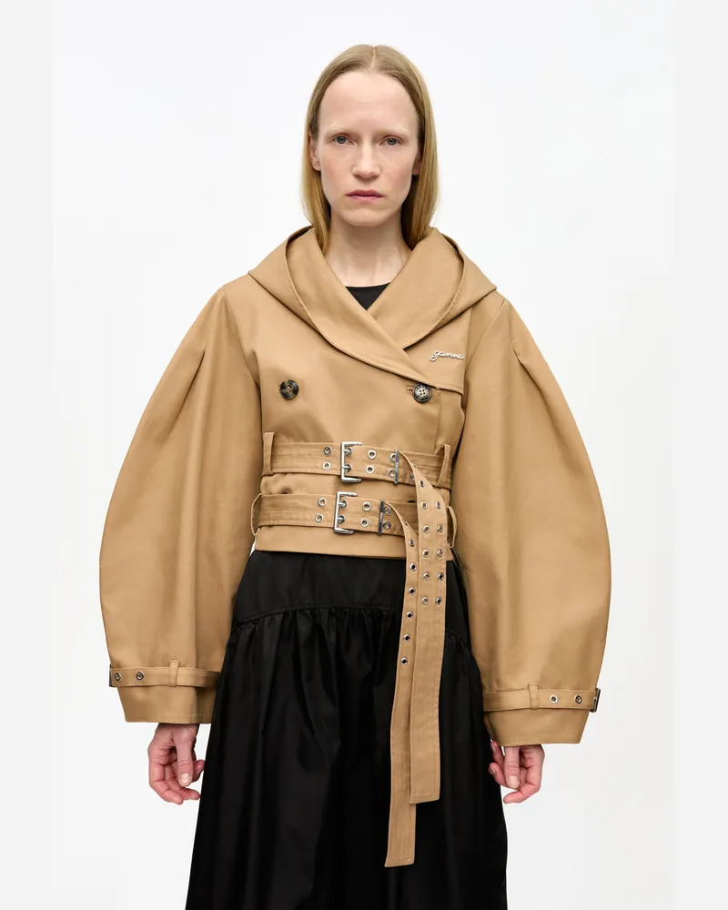 Ganni beige Kurze Jacke aus camel-farbener Bonded-Baumwolle Baumwolle - Größe Beige