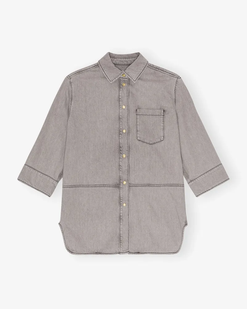Ganni Gray Quill Grau Future Denim Oversize Hemd Bio-Baumwolle - Größe Gray
