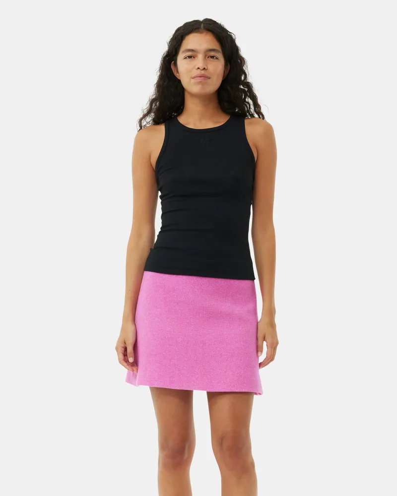 Ganni schwarz Schwarzes Ripp-Tanktop aus weicher Baumwolle Elastan - Größe Schwarz