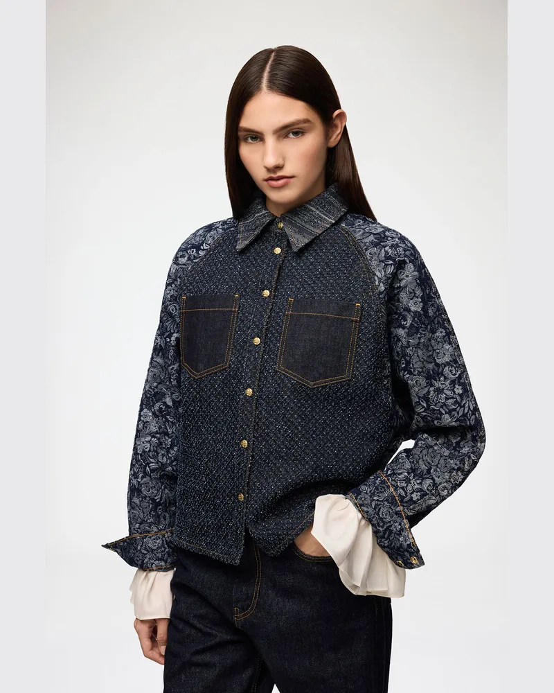 Ganni marineblau Hemd aus Patchwork-Denim Bio-Baumwolle - Größe Marineblau