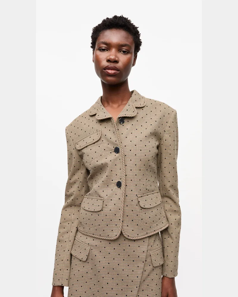 Ganni Karierter Blazer aus beflocktem Anzugstoff beige Beige