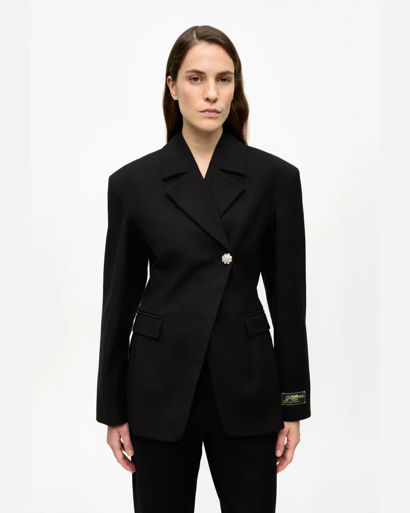 Ganni schwarz Schwarzer taillierter Blazer aus schwerer Baumwolle Elastan - Größe Schwarz