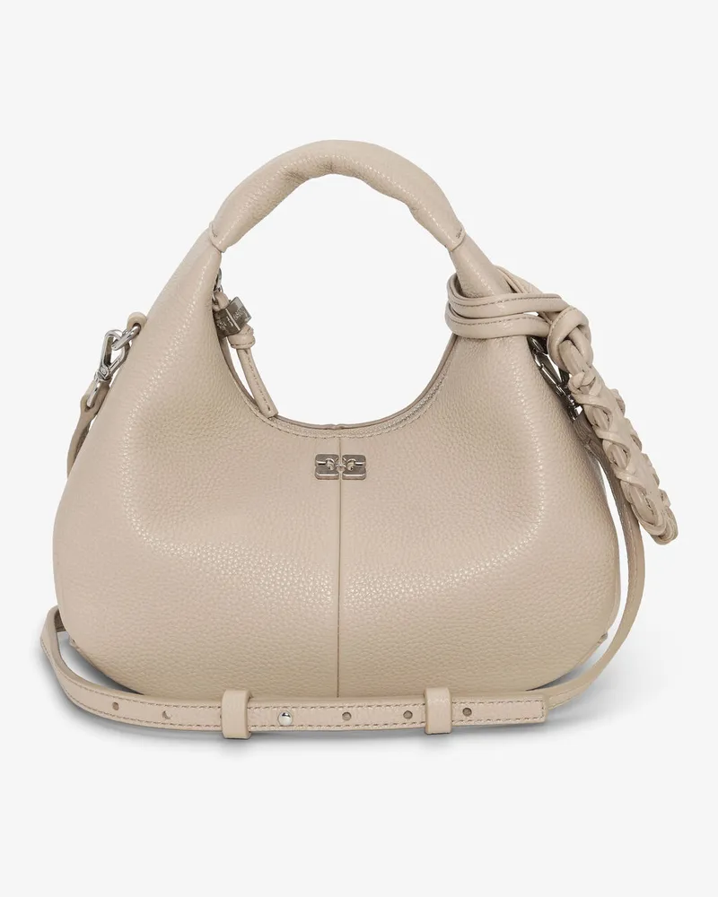 Ganni Hellgraue Mini-Hobo-Tasche weiß Pepper Weiß