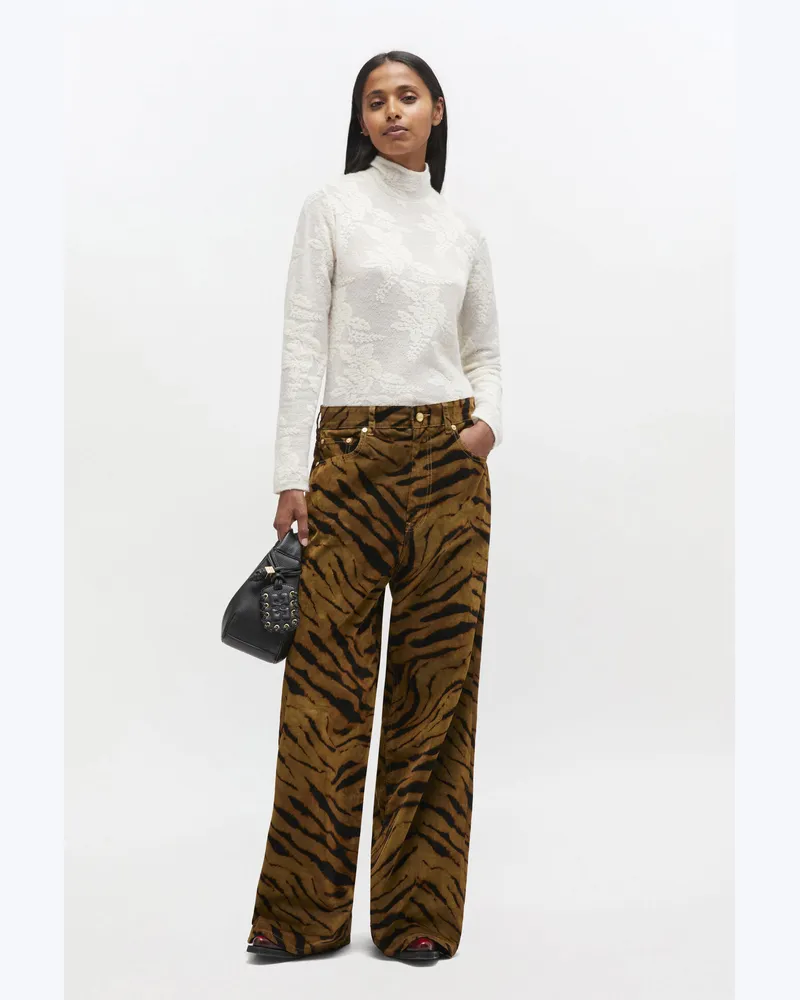 Ganni Baggy-Jeans mit Tigermuster Khaki Khaki