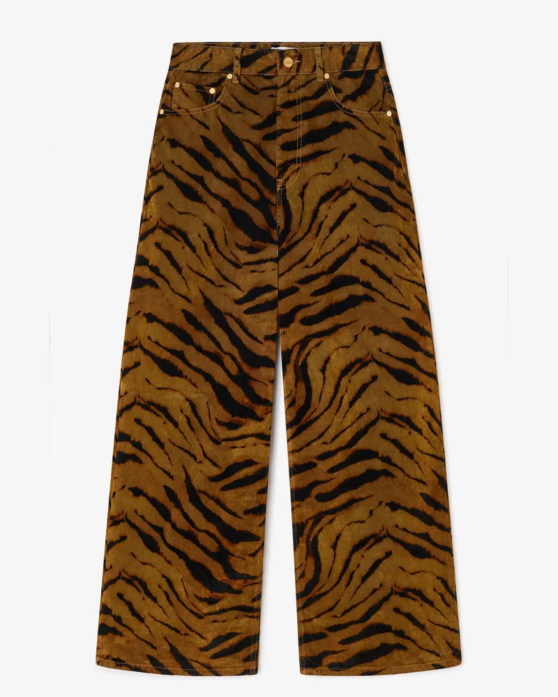 Ganni Baggy-Jeans mit Zebraprint Khaki Khaki