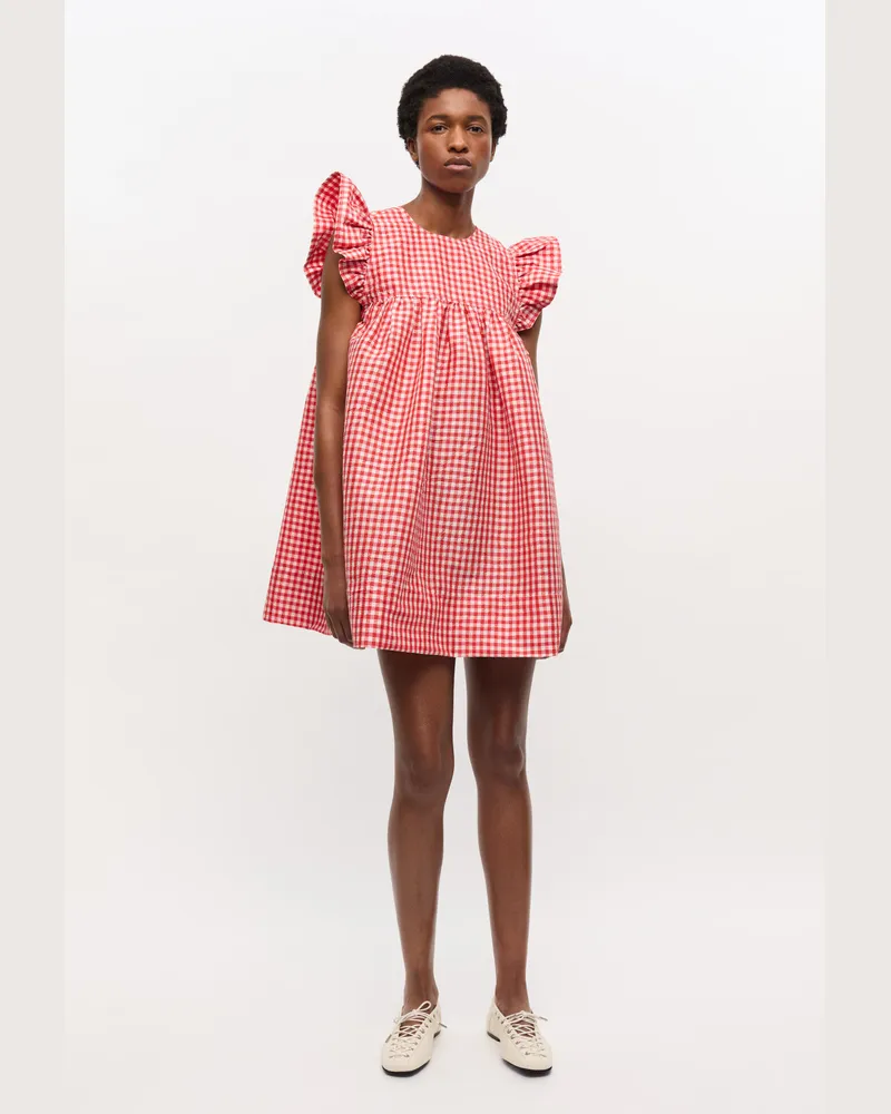 Ganni Rotes Kleid aus kariertem Taft mit Knittereffekt - Größe rot Rot