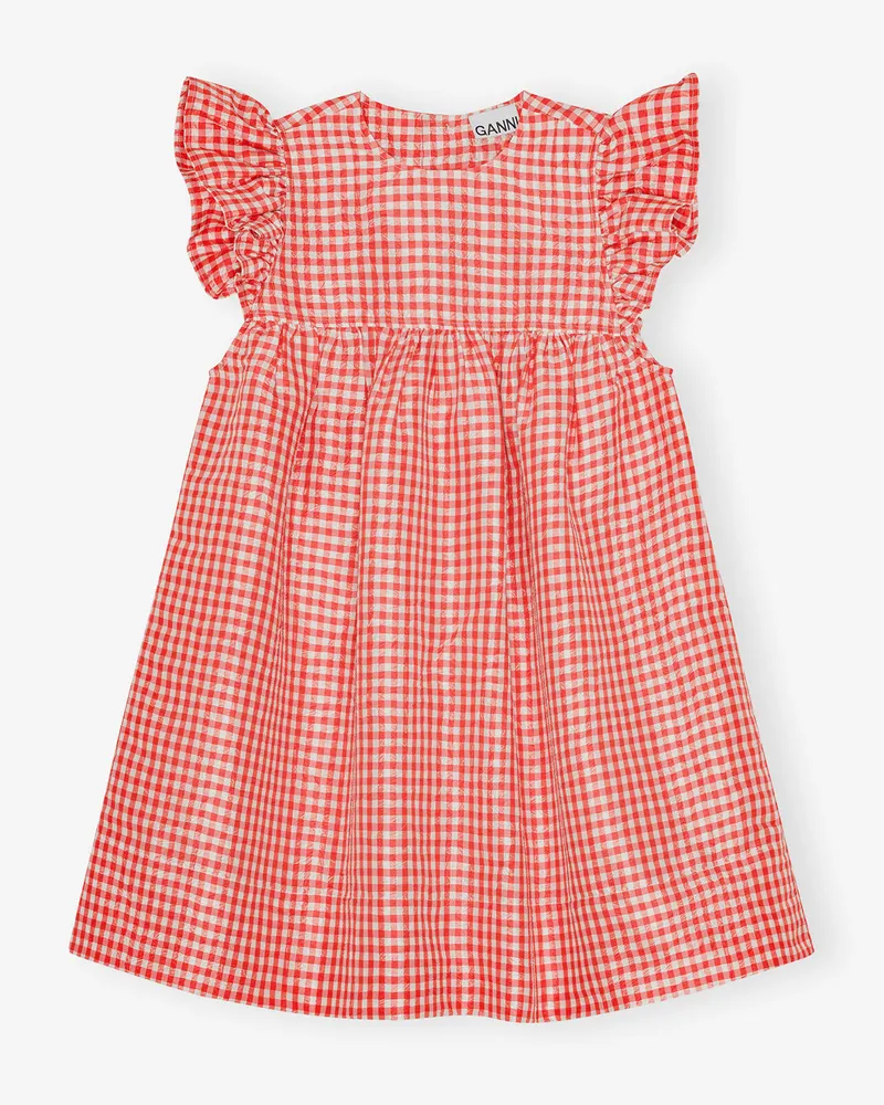 Ganni Kleid aus Taffeta in Knitteroptik mit Karomuster Rot - Größe Rot
