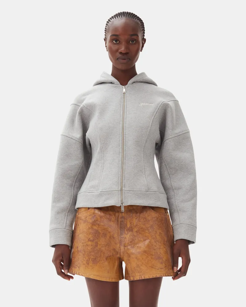 Ganni grau Fleece Zip Hoodie Baumwolle - Größe Grau